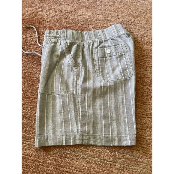 Talbots Shorts Women 12 Beige Linen Blend Utility Pocket Striped Mid Rise - Picture 7 of 8